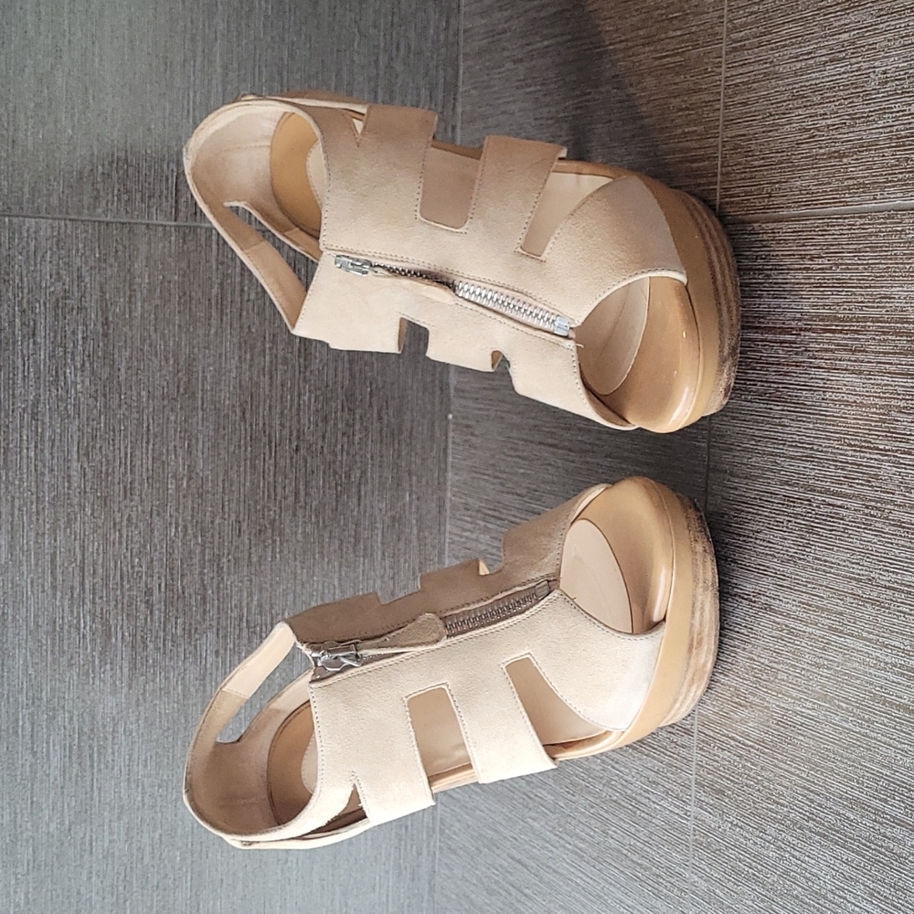 Christian Laboutin Beige Cage Zippered Suede Heels